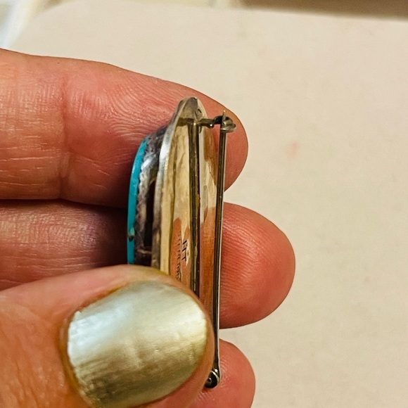 VTG Old Navajo Sterling Silver and Turquoise Stone  Pin BROOCH Signed HT - Picture 8 of 9